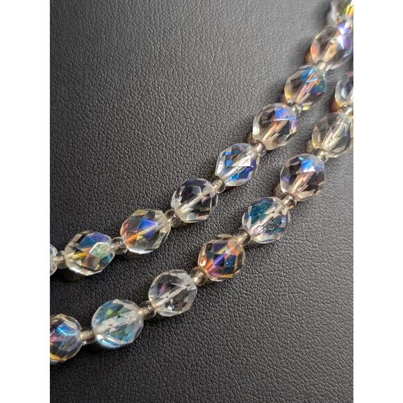 Vintage Aurora Borealis Faceted Crystal Double Strand Box Clasp 20" Necklace - Picture 4 of 6